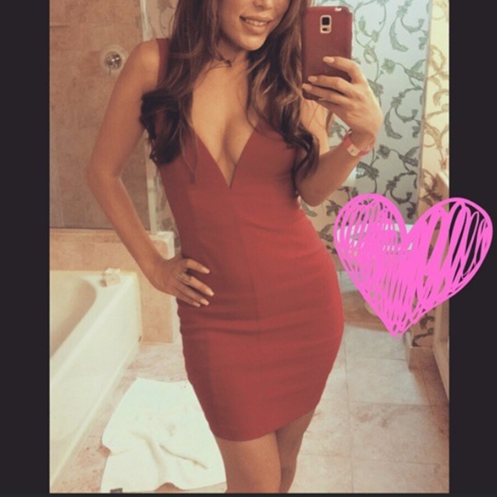 Sexy Red Deep V cut dress Small
